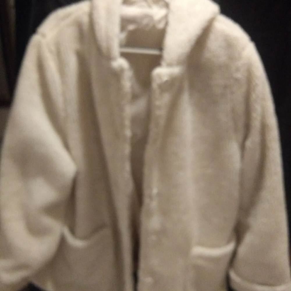 Faux White Fur Jacket with Hood